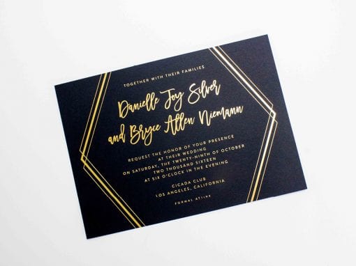 Wedding Invitation with Gold Foil Stamping on Epic Black Paper